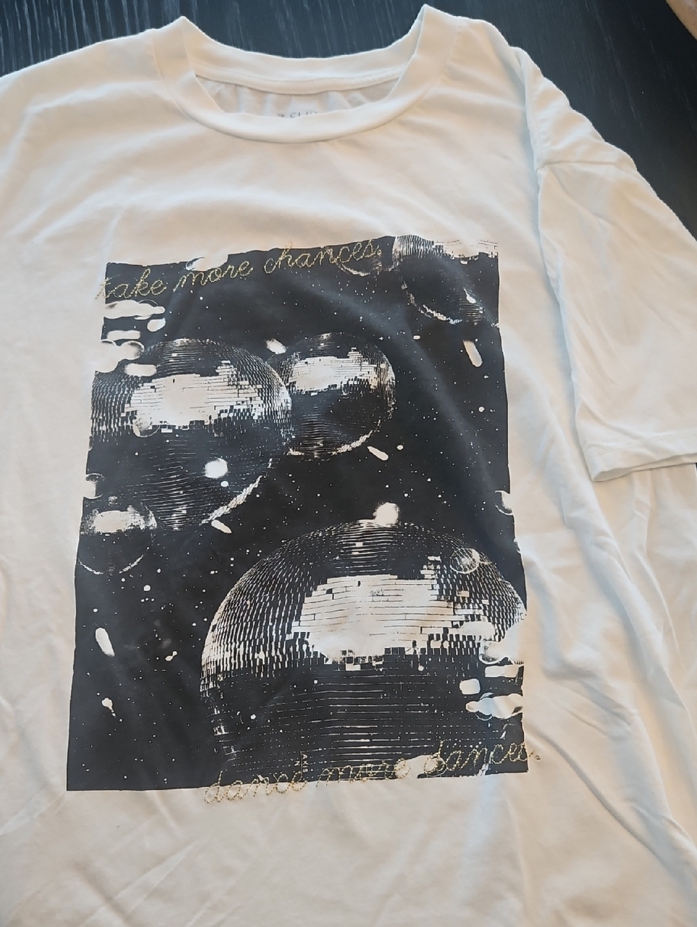 Z Supply White Graphic DISCO Tee " TAKE MORE CHANCES DANCE MORE DANCES"